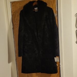 Black George Trench Coat with Faux Fur Collar